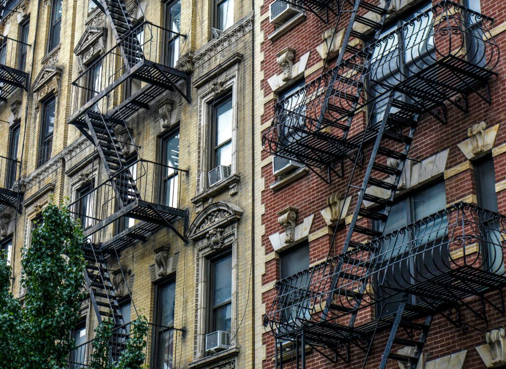 Apartment buildings with fire escapes in New Jersey